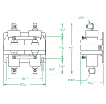 2 Pole 35 AMP Normally Closed Steel Strap Dimensional Drawing